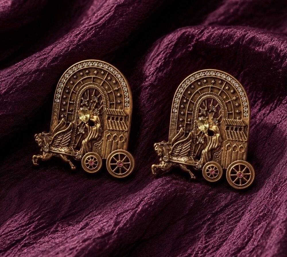 Museum Medieval Cinderella Carriage Earrings Chariot Pegasus Gold VTG Antique